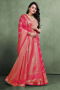 VIRDHI TEXTILE Printed, Self Design, Embellished, Woven, Animal Print, Blocked Printed Leheria Jacquard, Organza Saree