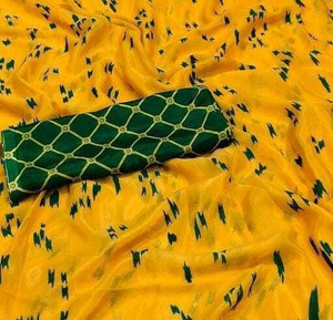 jihana fab Printed Banarasi Chiffon, Silk Blend Saree