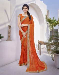 Divastri Printed Bollywood Georgette, Lace Saree