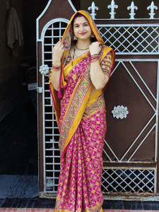 ROFOLO बुना हुआ, फ्लोरल प्रिंट, प्रिंटेड बॉलीवुड सेमी-पश्मीना साड़ी