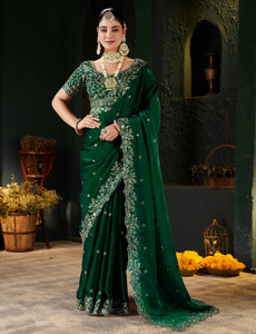 Vivan Fab Embroidered Bollywood Tissue, Silk Blend Saree