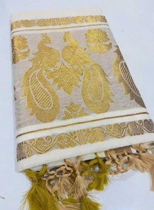 Gugaliya Solid/Plain Kasavu Pure Cotton Saree