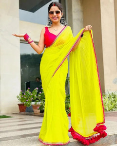 ISHA TRADE Solid/Plain Bollywood Georgette Saree