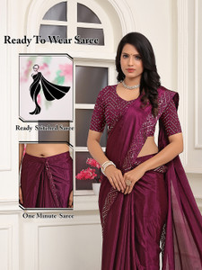 Pionex Embroidered, Solid/Plain Bollywood Chiffon Saree