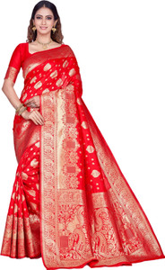 Bhavaanifashion Embellished, Floral Print, Self Design, Woven Kanjivaram Jacquard, Pure Silk Saree