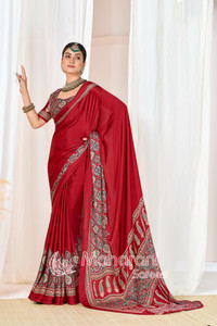 MITRACREATION Printed Bollywood Satin Saree