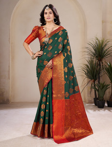 Gajal Woven Kanjivaram Pure Cotton, Pure Silk Saree