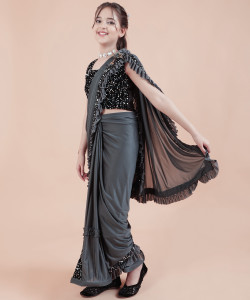 VRAJTEX FAB Embroidered Bollywood Lycra Blend Saree