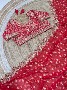 SAMSAAH Printed, Embroidered, Tie-Dye Bandhani Georgette Saree