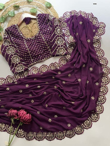 PRATYAMFASHION Embroidered, Embellished Bollywood Georgette Saree