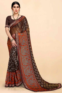 PinkEVE Printed, Embroidered Bollywood Chiffon, Georgette Saree