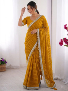 PATTARI Checkered Bollywood Chiffon Saree