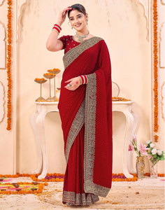 Satrani Embroidered, Embellished Bollywood Silk Blend Saree