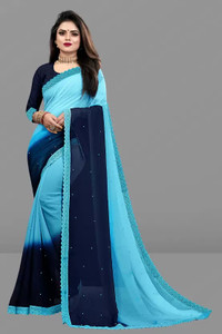 SNIXTY Color Block Bollywood Georgette Saree