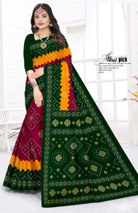 TanabanaDivine Printed, Geometric Print, Floral Print, Tie-Dye, Temple Border Daily Wear Pure Cotton Saree