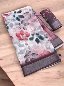 SJY Printed Assam Silk Linen Saree