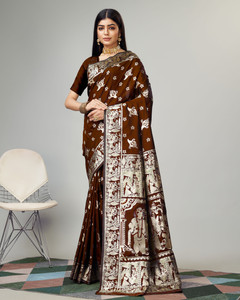 Ratnavali Woven Baluchari Silk Blend, Art Silk Saree
