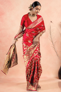 SUBHAM Woven, Embellished Kanjivaram Silk Blend Saree