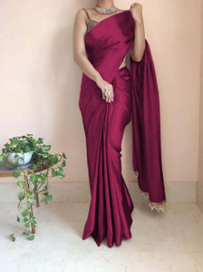 PD CLOTH VILLA Solid/Plain Bollywood Satin, Silk Blend Saree