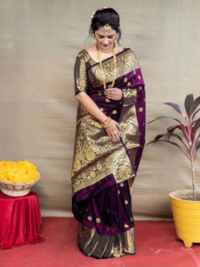 ANJAVI FASHION Woven Kanjivaram Pure Silk, Silk Blend Saree