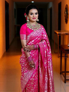 KanjiQueen Woven Banarasi Silk Blend, Pure Silk Saree