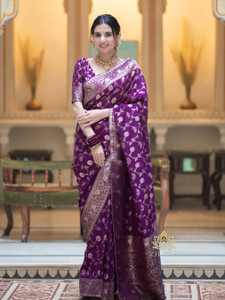 SetuMaalik Woven, Self Design, Solid/Plain, Printed Kanjivaram Jacquard, Cotton Silk Saree