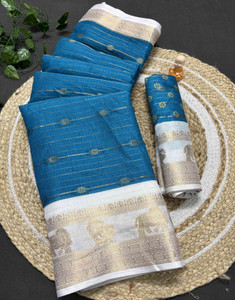 RegalDrapes Woven, Dyed Ikkat Jacquard, Silk Blend Saree
