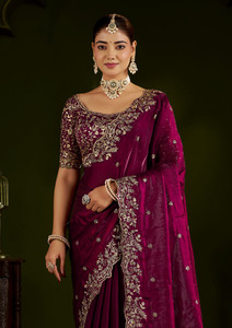 Nxika Embroidered Bollywood Pure Silk, Satin Saree
