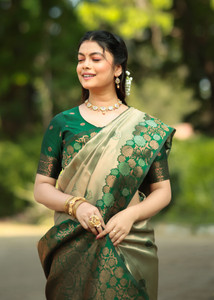 COSBILA FASHION बुना हुआ बनारसी सिल्क ब्लेंड साड़ी