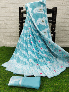 DRAVYA WOMEN Woven, Self Design Jamdani Cotton Blend, Jacquard Saree