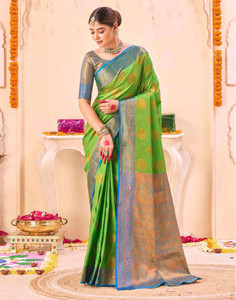 Satrani Woven, Embellished Banarasi Silk Blend Saree