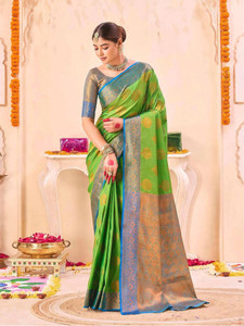 Satrani Woven, Embellished Banarasi Silk Blend Saree