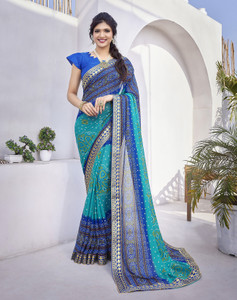 Divastri Printed Bollywood Georgette, Lace Saree