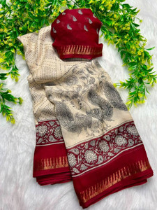 ALSANDSONSS Printed Kalamkari Art Silk Saree