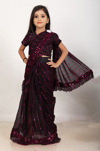 Kids Clothing By VNB Embellished Bollywood Supernet Saree