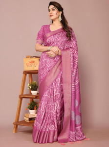 MIRCHI FASHION Printed Hand Batik Cotton Silk, Silk Blend Saree