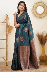 ANIRAV Printed Kanjivaram Cotton Silk, Jacquard Saree