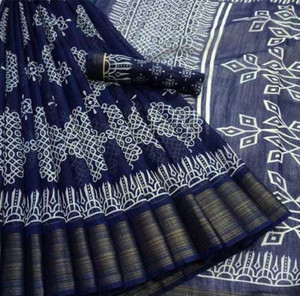 khial Printed Ikkat Cotton Blend Saree