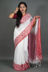Shyama Sundari Printed, Woven, Geometric Print, Floral Print Handloom Pure Cotton Saree