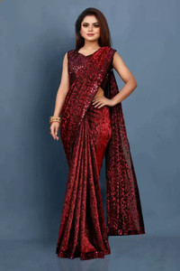 TRIMURTIPRINTS Self Design, Embellished, Woven Bollywood Lycra Blend Saree