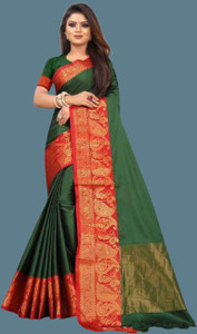 WILLMAKE Printed, Self Design, Color Block, Striped, Embroidered, Woven, Embellished, Solid/Plain Bollywood Jacquard, Art Silk Saree