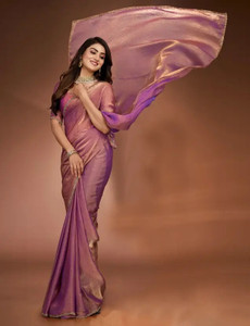 Vraggi Embellished, Embroidered, Solid/Plain Pre Draped Saree Chiffon, Pure Silk Saree