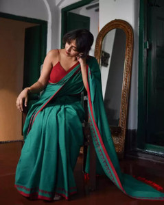 nebadita Solid/Plain, Self Design Handloom Pure Cotton Saree
