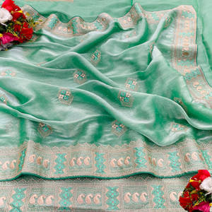 KanjiQueen Self Design, Embellished Banarasi Pure Silk, Organza Saree
