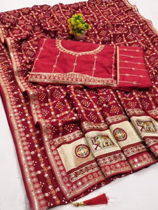 nv patel Printed, Embroidered, Self Design Bandhani Georgette Saree