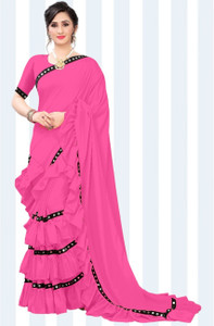 zoentik enterprise Solid/Plain Bollywood Lycra Blend Saree