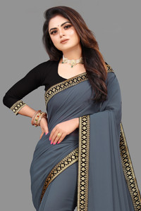 Jevlan Solid/Plain Daily Wear Georgette, Chiffon Saree