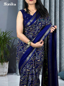 Sonika Fashions Printed Ikkat Cotton Silk Saree