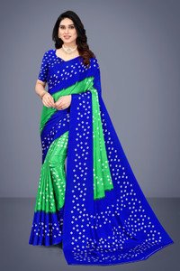 Henzila Ombre, Geometric Print Bandhani Silk Blend Saree