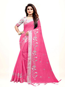 GLOWMOROUS Embroidered Bollywood Chanderi, Cotton Silk Saree